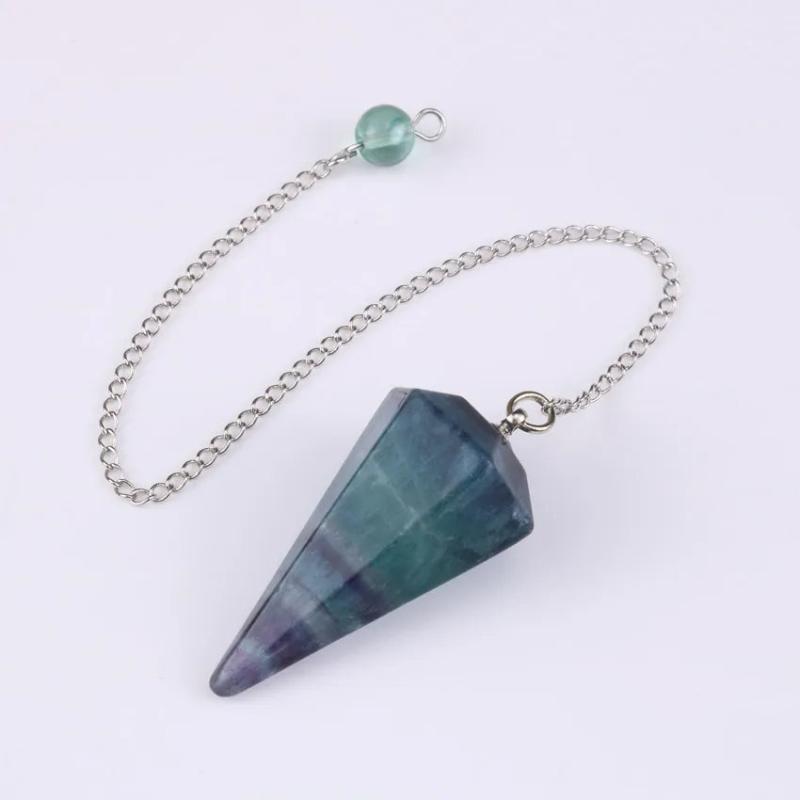 Silver Plated Fluorite Stone Pendant Chain Pendulum