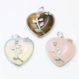 Heart Shape Tigers Eye Pink Crystal Pendant 32mm