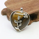 Heart Shape Tigers Eye Pink Crystal Pendant 32mm