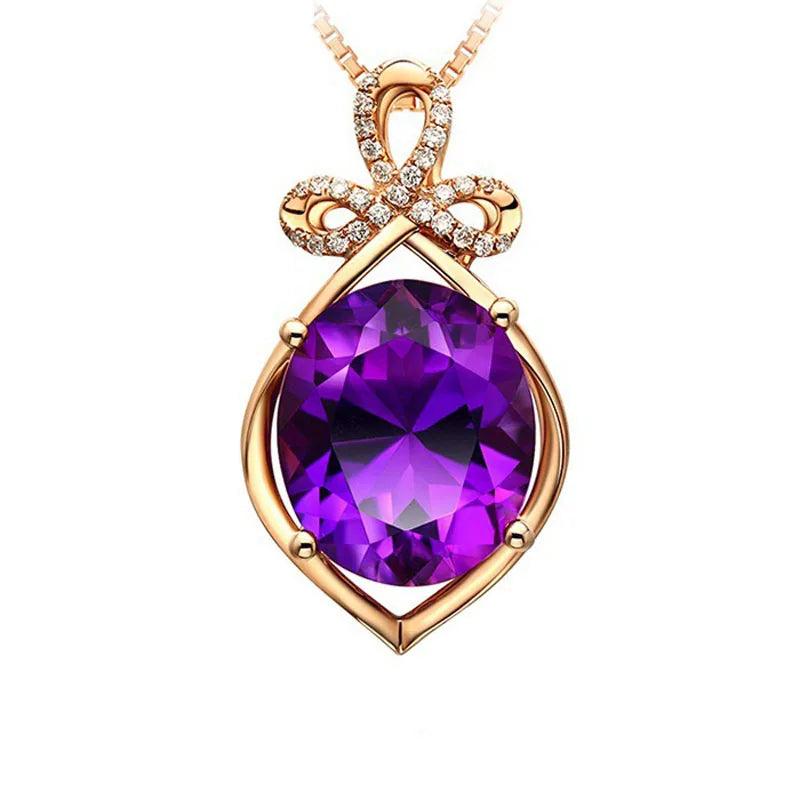 Vintage Oval Purple Zircon Pendant Necklace High Necklace For Women
