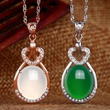 Vintage 925 Silver Choker Green Zircon Heart Pendant Necklace