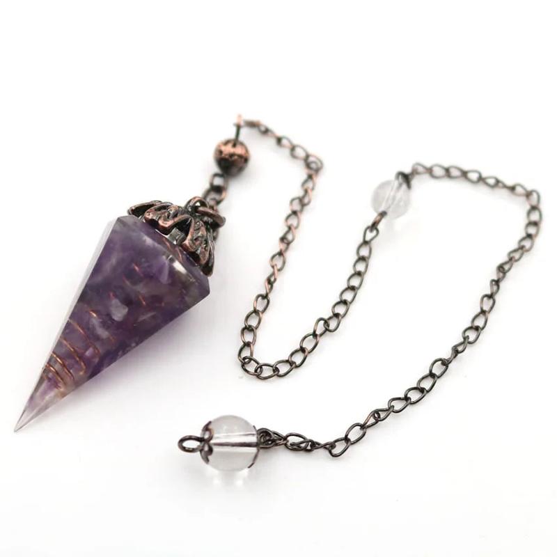 Copper Plated Amethysts Stone Hexagon Pyramid Pendant
