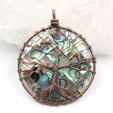Copper Wire Tree of Life Water Drop Abalone Shell Pendant