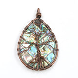 Copper Wire Tree of Life Water Drop Abalone Shell Pendant