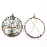 Copper Wire Tree of Life Water Drop Abalone Shell Pendant