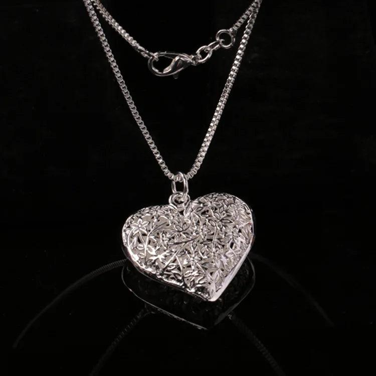 925 Silver Plated Hollow Love Necklace 20 inch Chain