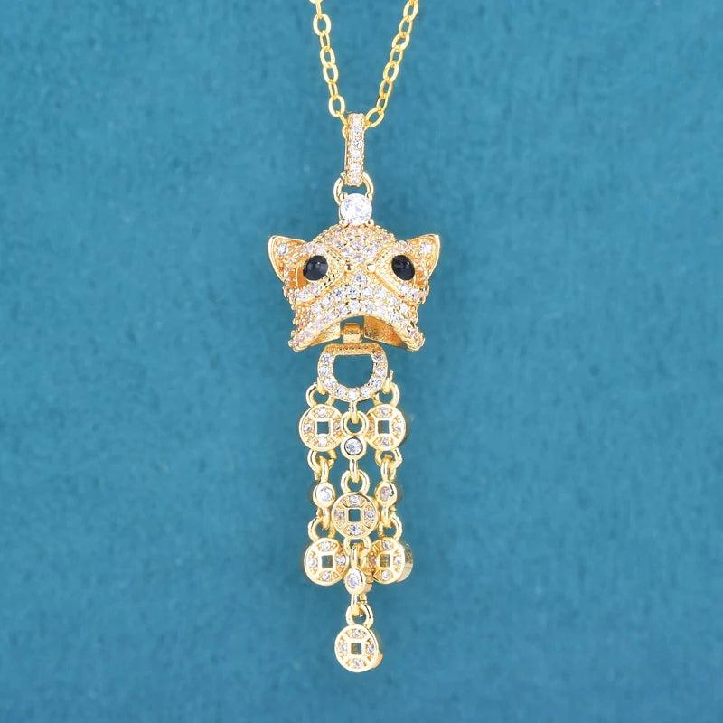 Little Lion Pendant Necklace with Zircon Tassel
