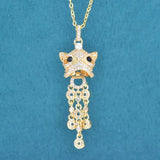 Little Lion Pendant Necklace with Zircon Tassel
