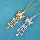 Little Lion Pendant Necklace with Zircon Tassel