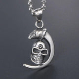 Vintage Moon Skeleton Pendant Silver Titanium Steel Men's Women's Jewelry