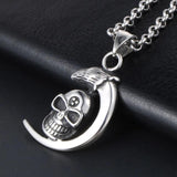 Vintage Moon Skeleton Pendant Silver Titanium Steel Men's Women's Jewelry