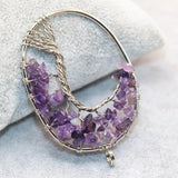 Natural Purple Crystal Gravel Oval Pendant Silver Women Party Jewelry