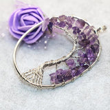 Natural Purple Crystal Gravel Oval Pendant Silver Women Party Jewelry