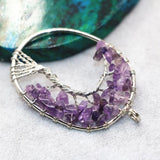 Natural Purple Crystal Gravel Oval Pendant Silver Women Party Jewelry