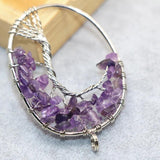 Natural Purple Crystal Gravel Oval Pendant Silver Women Party Jewelry