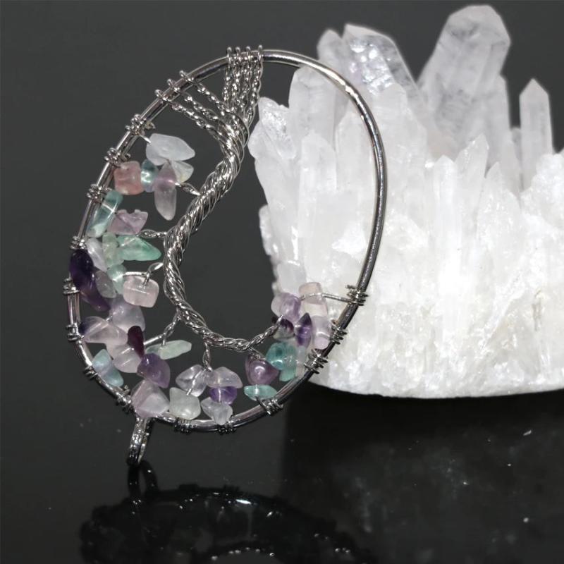 Fluorite Oval Pendant 36*55mm Silver-color Delicate Jewelry