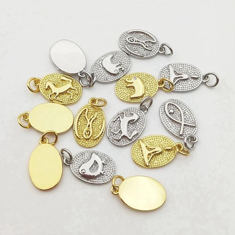 5pcs Silver Plated Oval Animal Pendant Micro Cubic Zircon Pave DIY Jewelry