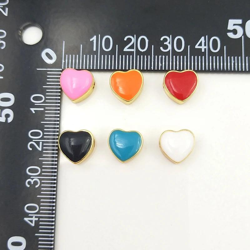 5pcs Multicolor Heart Shape Loose Beads Brass Color DIY Bracelet Supplies