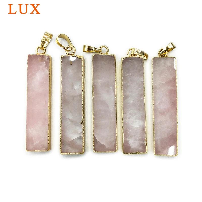 Rose quartz Rectangle pendant Healing Crystal necklace Girlfriend Gift