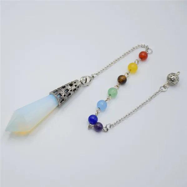 Reiki Healing 7 Chakra Stone Pendulum Dowsing Bead Chain Hexagonal Prism Pyramid