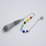 Reiki Healing 7 Chakra Stone Pendulum Dowsing Bead Chain Hexagonal Prism Pyramid