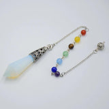 Reiki Healing 7 Chakra Stone Pendulum Dowsing Bead Chain Hexagonal Prism Pyramid