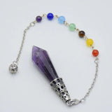 Reiki Healing 7 Chakra Stone Pendulum Dowsing Bead Chain Hexagonal Prism Pyramid