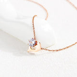 Dolphin CZ Rose Pendant Necklace Stainless Steel Chain Jewelry