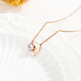 Dolphin CZ Rose Pendant Necklace Stainless Steel Chain Jewelry