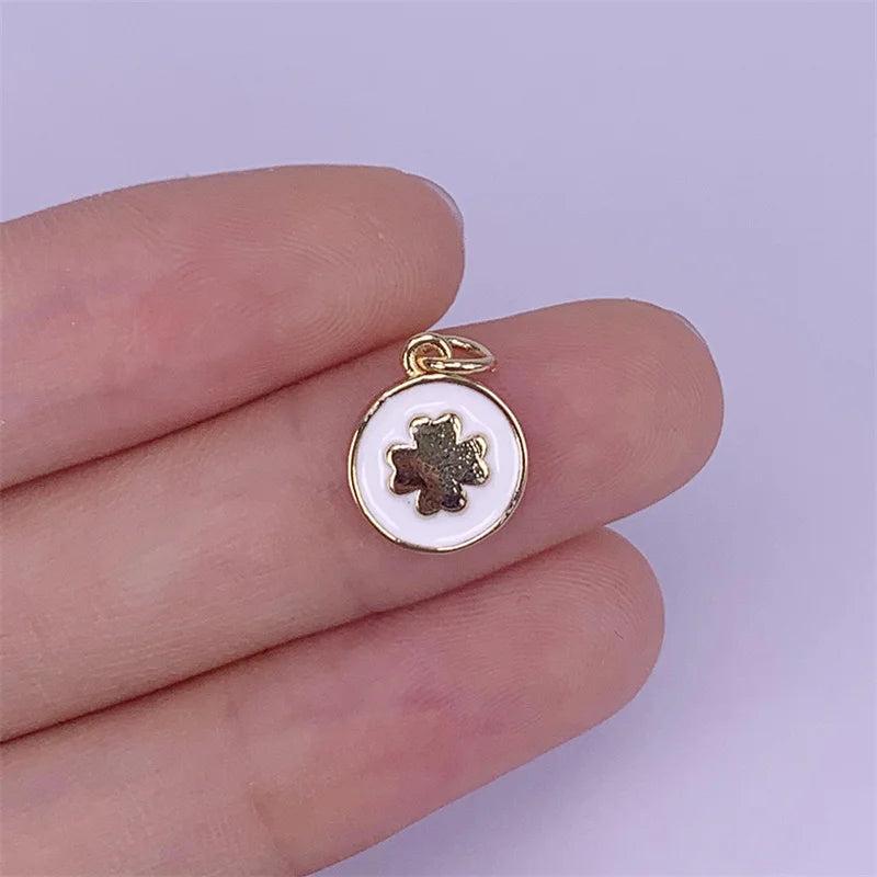 5pcs Brass Plated Round Pendant Charms 10x12mm for Necklace Bracelet Decor