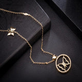 Butterfly Women Pendant Necklace Round Zircon Stone Boho Female Necklace