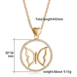 Butterfly Women Pendant Necklace Round Zircon Stone Boho Female Necklace