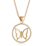 Butterfly Women Pendant Necklace Round Zircon Stone Boho Female Necklace