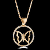 Butterfly Women Pendant Necklace Round Zircon Stone Boho Female Necklace