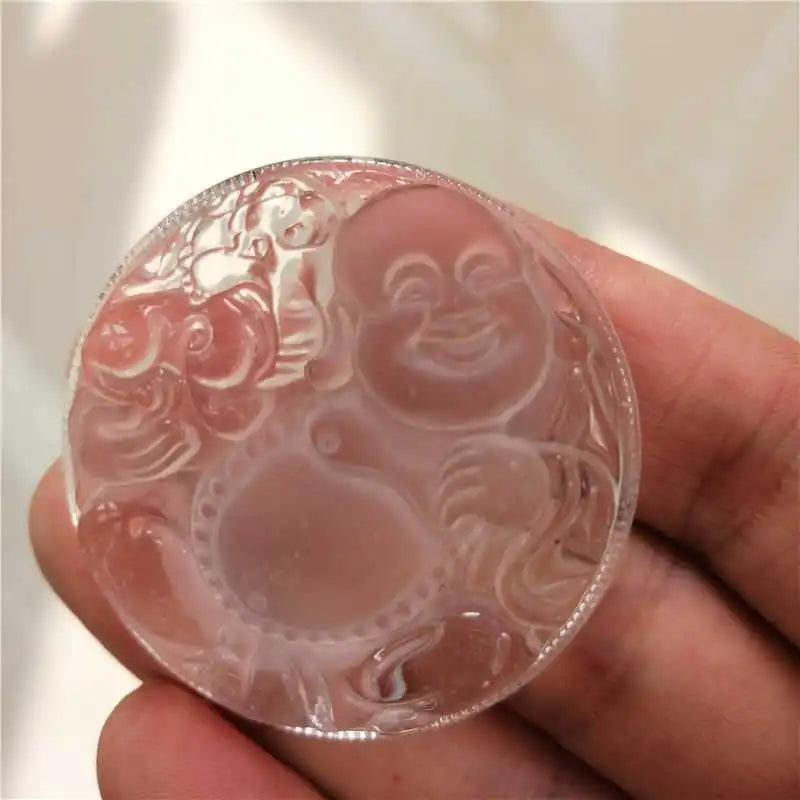 Natural Crystal Stone Buddha Head Pendant + Rope