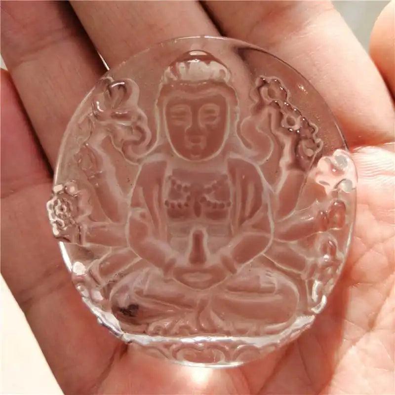 Natural Crystal Stone Buddha Head Pendant Men Women + Rope