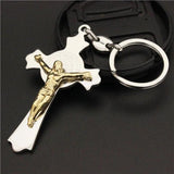 Big God Blessing Golden 2 Layers Men Jesus Pendant Cross Key Chain
