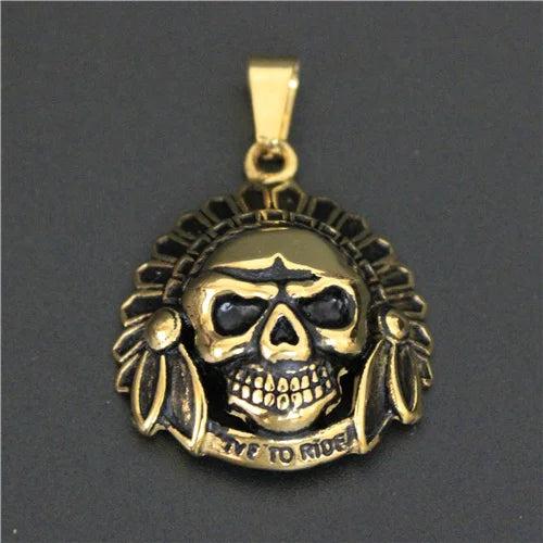 Golden Biker Pendant Live To Ride Skull Pendant
