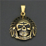 Golden Biker Pendant Live To Ride Skull Pendant