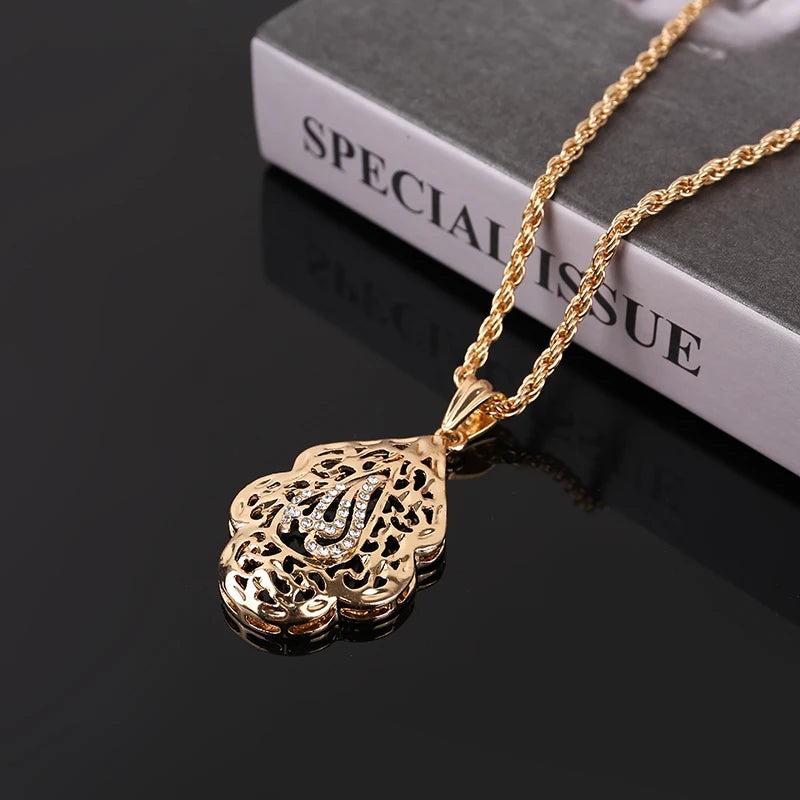 Arabic Royal Allah Pendant Necklace Crystal Mulism Bridal Jewelry