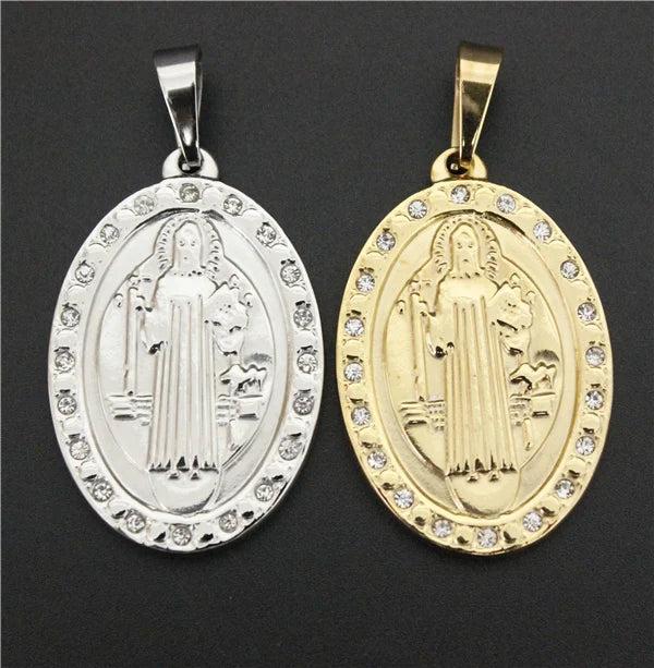 Golden Jesus Cross Pendant with Crystal Stones for Women and Men