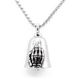 Skull Hand Bell Pendant Stainless Steel Necklace