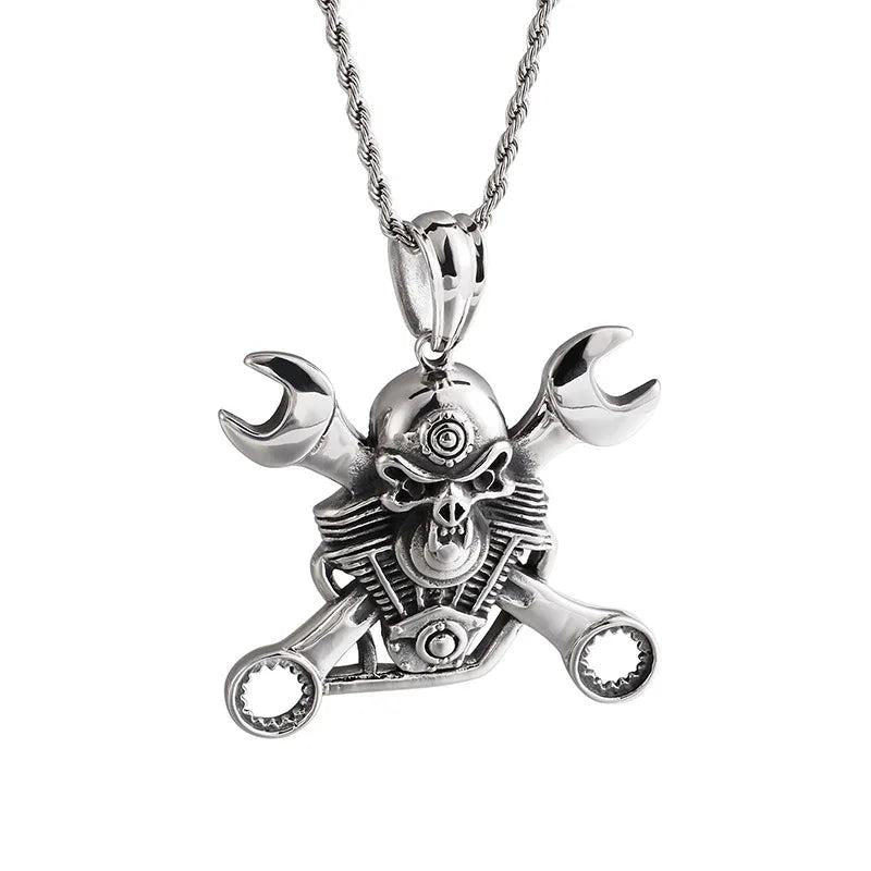 Skull Pendant Stainless Steel Wrench Men's Jewelry