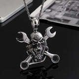 Skull Pendant Stainless Steel Wrench Men's Jewelry