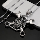 Skull Pendant Stainless Steel Wrench Men's Jewelry