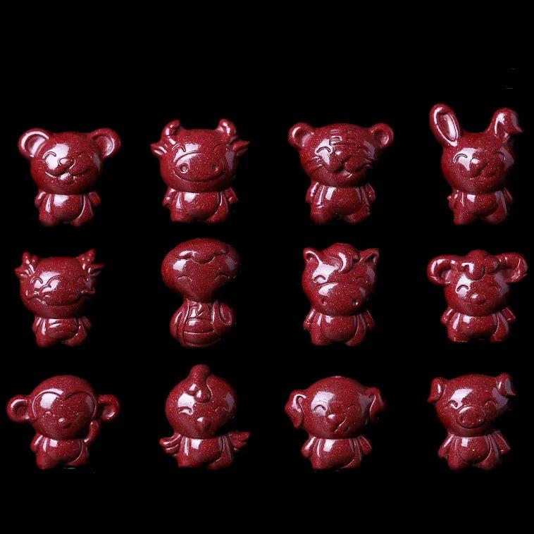5A Natural Cinnabar Chinese Zodiac 12 Animals Necklace Pendant
