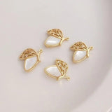2PCS Zircon Shell Charms Jewelry Making Pendants Plated Brass Accessories