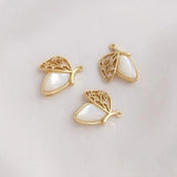 2PCS Zircon Shell Charms Jewelry Making Pendants Plated Brass Accessories