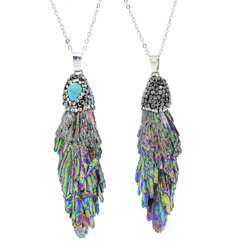 Geometric Stone Necklace with Rhinestone Inlay