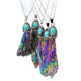 Geometric Stone Necklace with Rhinestone Inlay